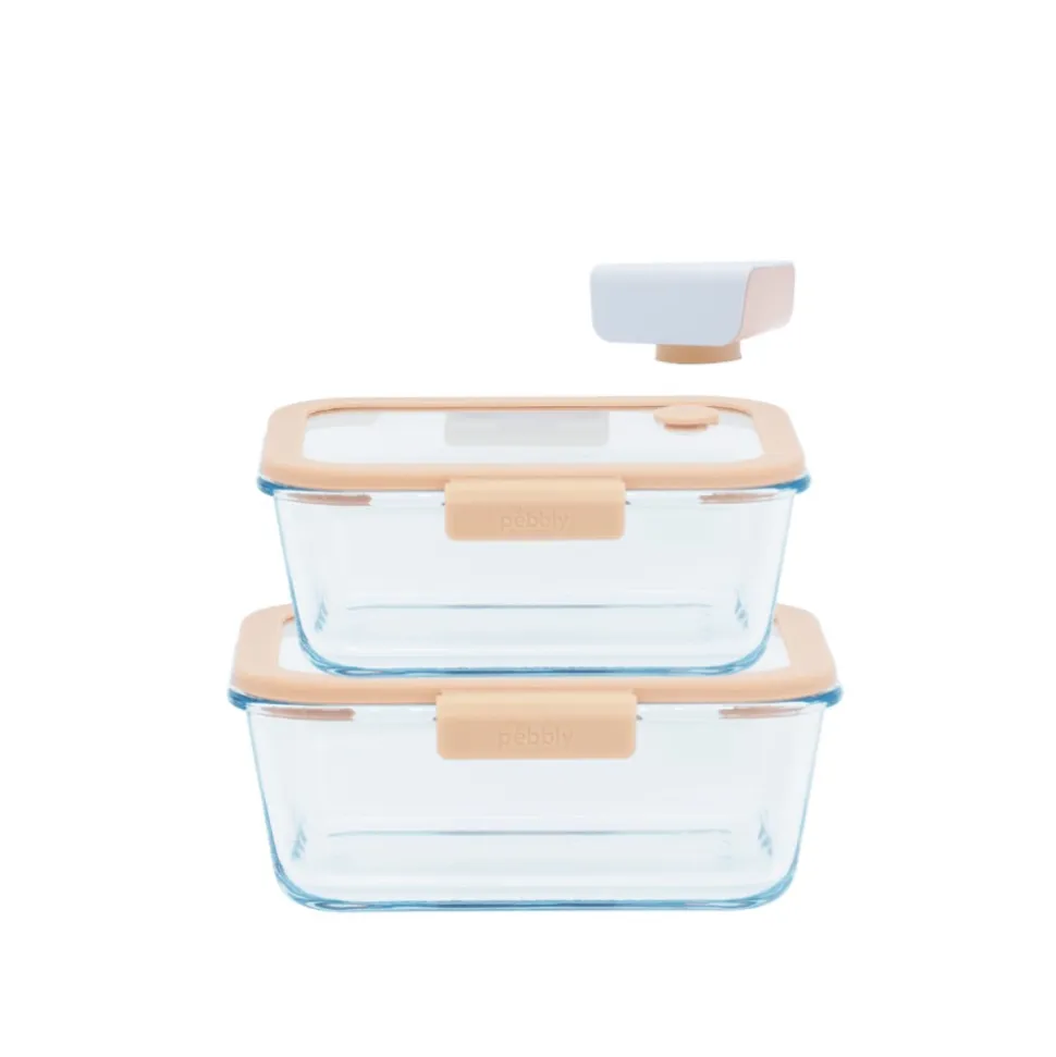 Set de 2 fiambreras de cristal herméticas con válvula y bomba de vacío - Pebbly