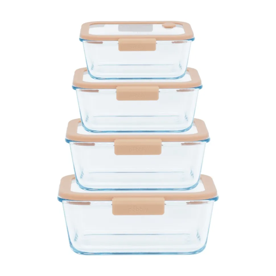 Set de 4 fiambreras de cristal herméticas con válvula y bomba de vacío - Pebbly