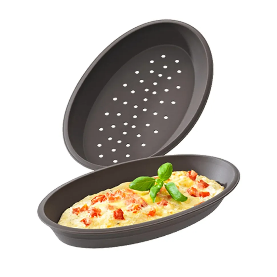 Set 2 moldes perforados de silicona platino para pizzas, ovalados - Lurch