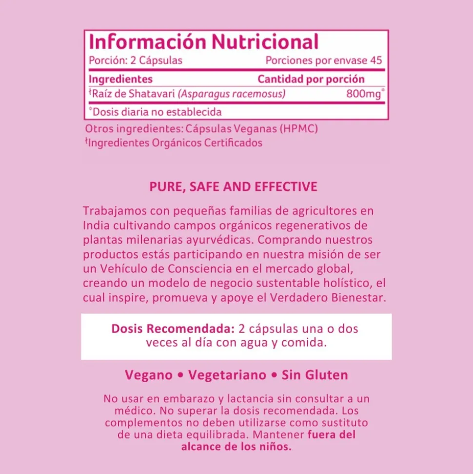 Shatavari ecológico, en cápsulas - Organic India