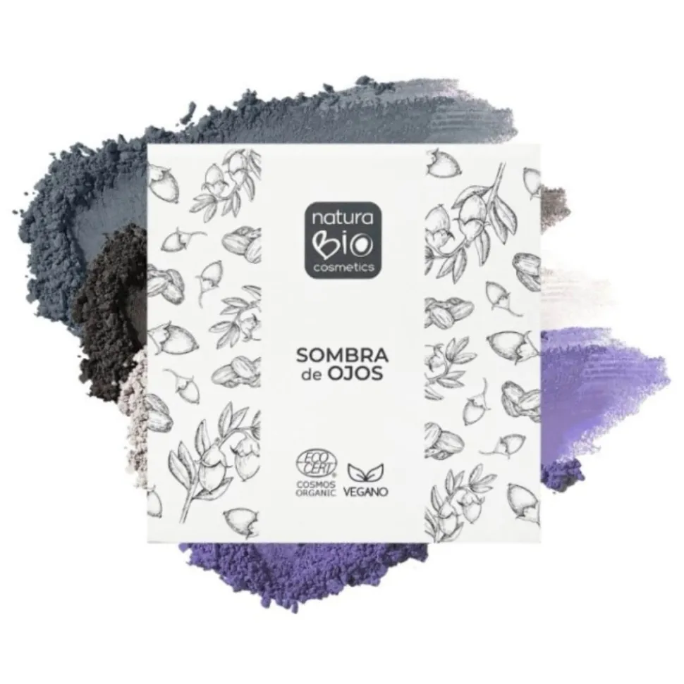 Sombra de ojos en polvo, ecológica, Gótico Barcelona: gris azulado, gris oscuro, beige, morado - NaturaBio Cosmetics