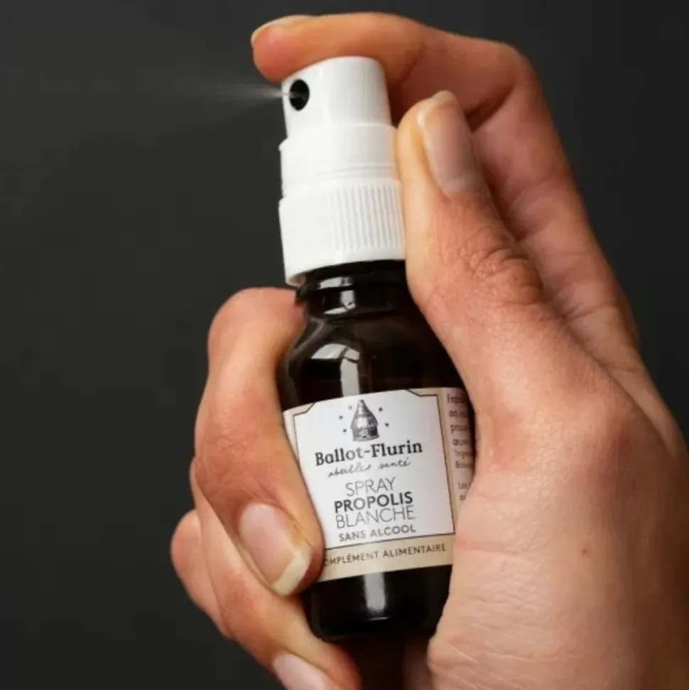 Spray de propóleo blanco sin alcohol ecológico, 15 ml - Ballot-Flurin