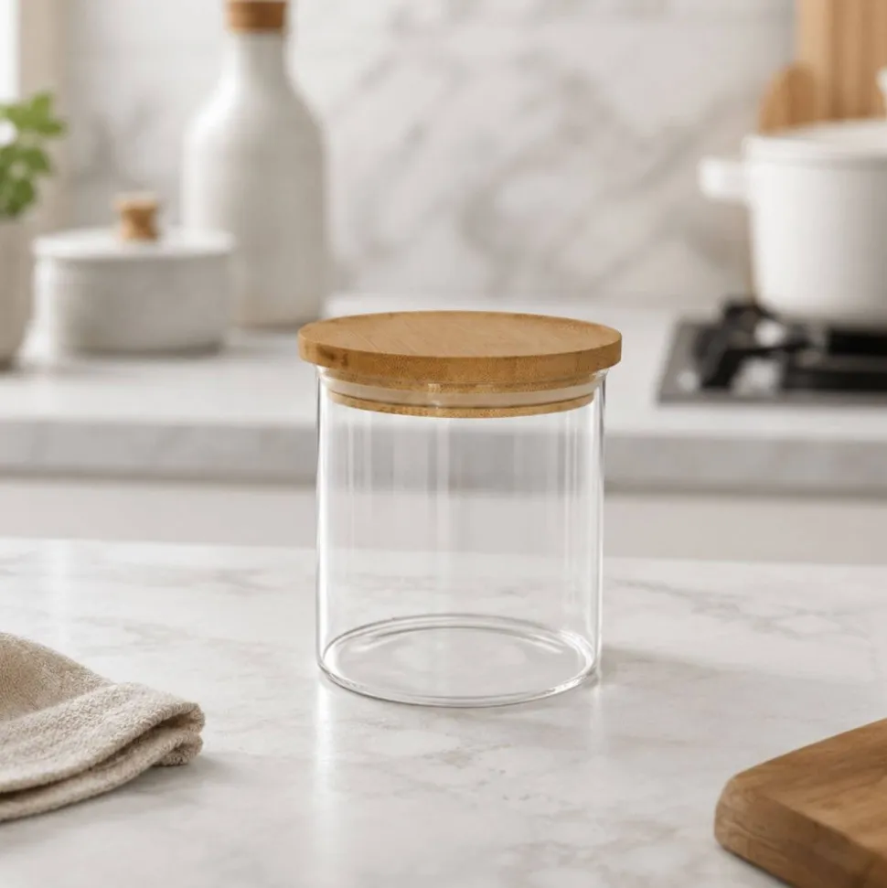 Tarro de vidrio con tapa de bambú, hermético, 500 ml - Brandani