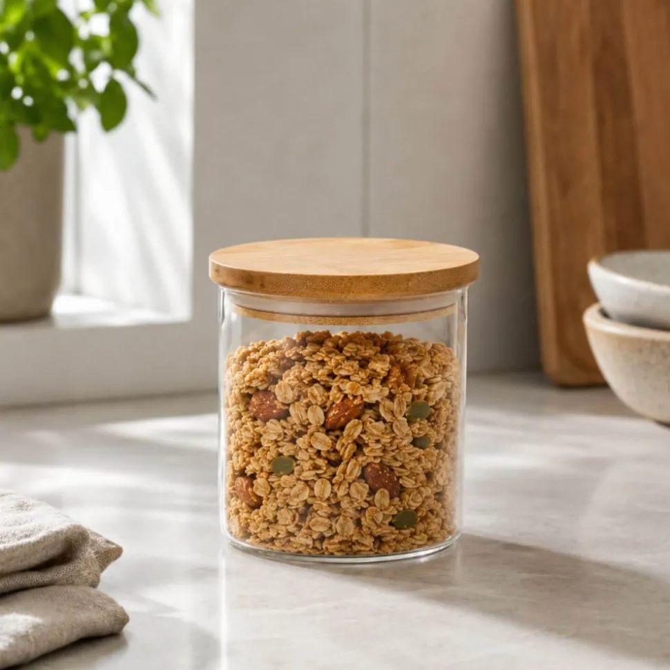 Tarro de vidrio con tapa de bambú, hermético, 500 ml - Brandani