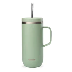 Taza térmica acero inoxidable con pajita, 600 ml, verde - Qwetch