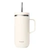 Taza térmica acero inoxidable con pajita, 600 ml, blanca - Qwetch