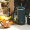 Taza térmica acero inoxidable con pajita, 600 ml, azul - Qwetch