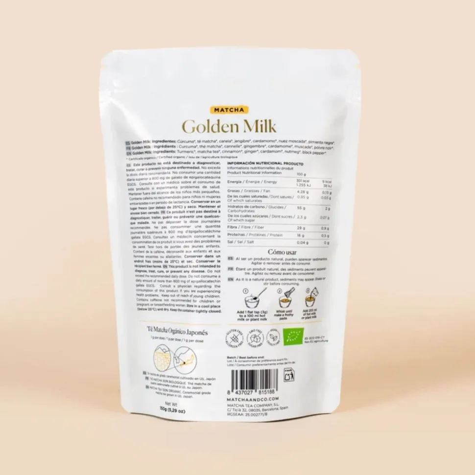 Té Matcha "leche dorada" con cúrcuma y jengibre ecológico, 150 g - Matcha & Co