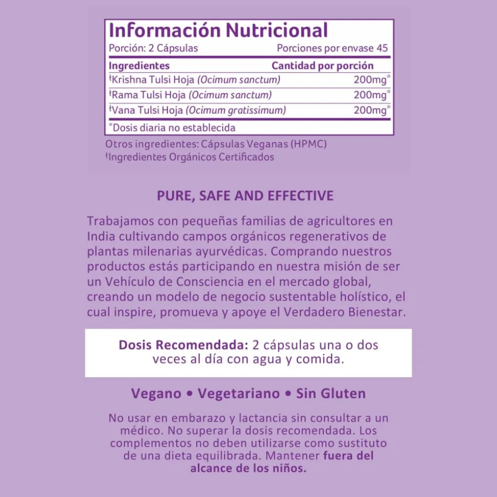 Tulsi/Albahaca sagrada, ecológico, en cápsulas - Organic India
