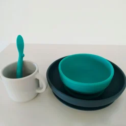 Vajilla bebé de 4 piezas de silicona, turquesa - Ekobo