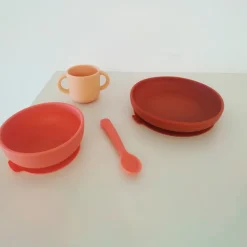 Vajilla bebé de 4 piezas de silicona, coral - Ekobo