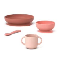 Vajilla bebé de 4 piezas de silicona, coral - Ekobo