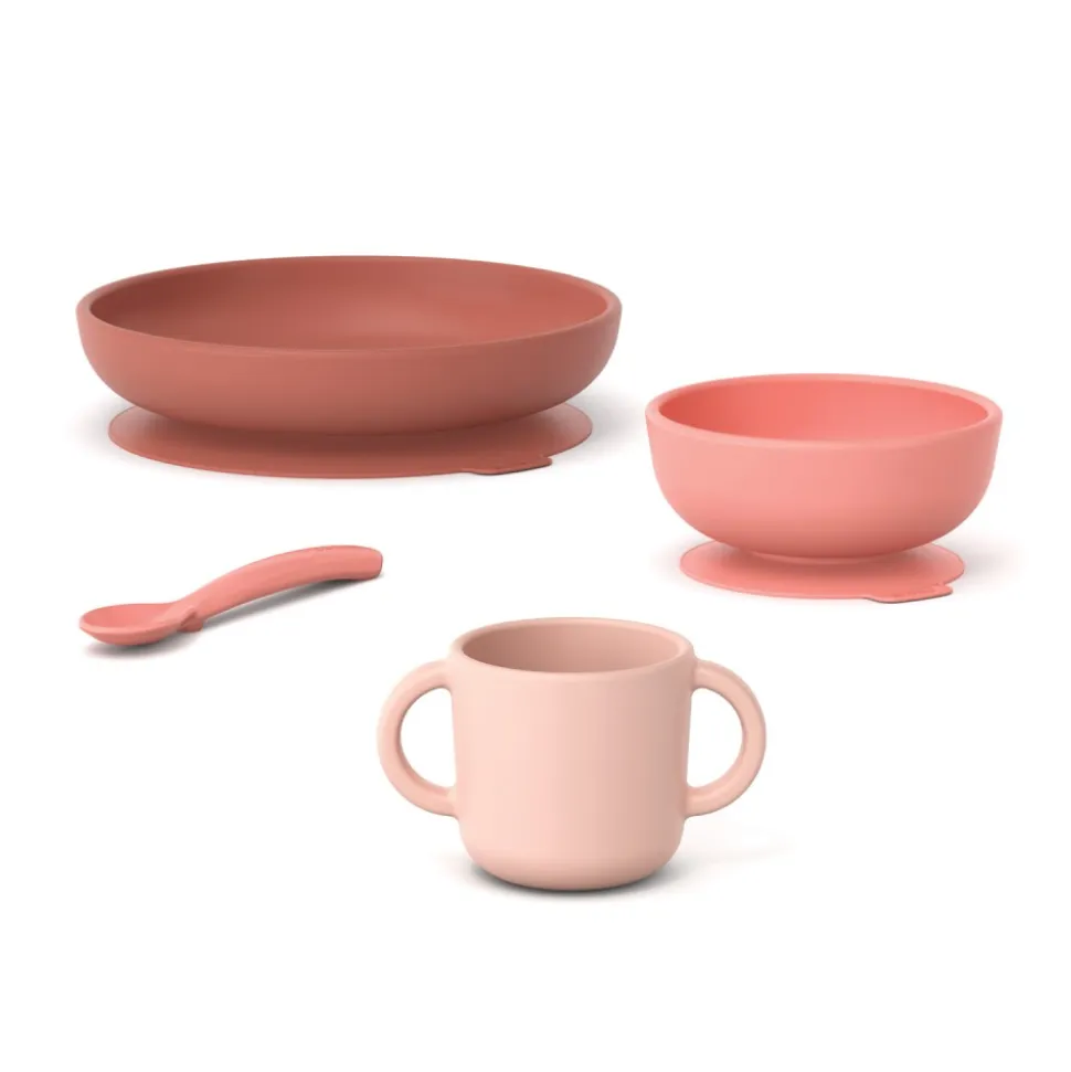 Vajilla bebé de 4 piezas de silicona, coral - Ekobo