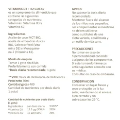 Vitamina D3 + K2, 500UI en gotas, 30 ml - OFM