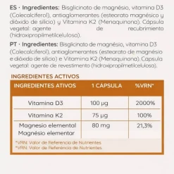 Vitamina D3, 4000 UI +K2+ Mg, 60 cápsulas - Webotanix