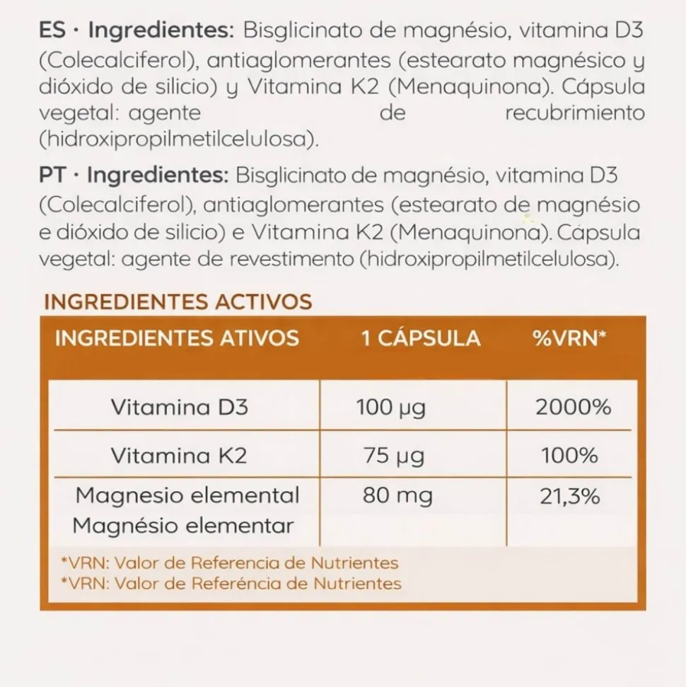 Vitamina D3, 4000 UI +K2+ Mg, 60 cápsulas - Webotanix